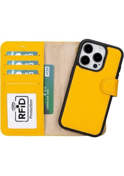 Buğz Apple iPhone 15 Pro Uyumlu Deri Cüzdanlı Kılıf Mwwn FL12 Sarı indirimleri