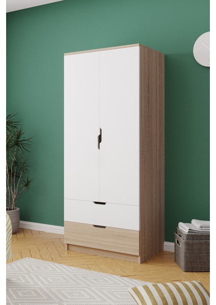 Lento 2 Kapaklı 1 Askılı 2 Çekmeceli Gardırop Beyaz Meşe fiyatları