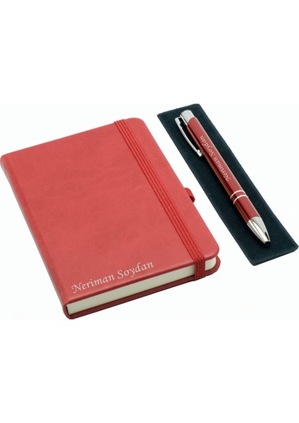 Kişiye Özel Deri Lastikli Defter Kalem Seti