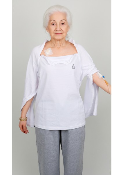 Cure Adaptif Kemoterapi Hasta Bakım Kıyafeti Beyaz