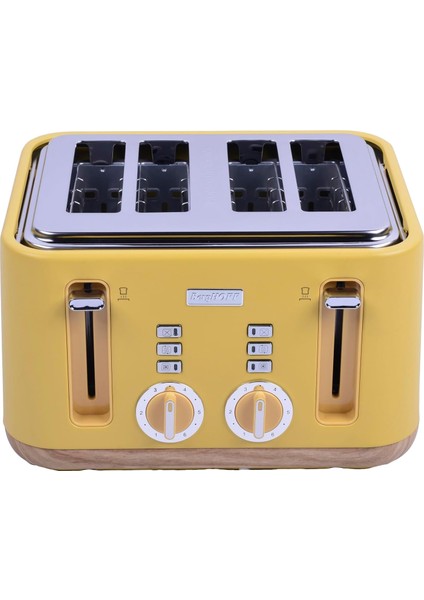 Gem 4 Dilim Ekmek Kızartma Makinesi – 1630 W, Çift Kontrol Paneli, Paslanmaz Çelik | Sarı