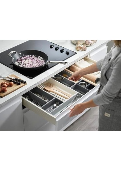 Blox 10 Parçalı Mutfak Çatal Bıçak Takımı, Kırtasiye Aleti, Modüler Çekmece Düzenleyici Seti, Gri fiyatları