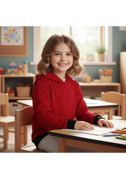 Çocuk Sweatshirt Kapüşonlu / Kırmızı Siyah / Düz fiyatları