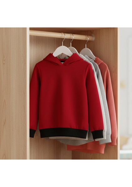 Çocuk Sweatshirt Kapüşonlu / Kırmızı Siyah / Düz modelleri