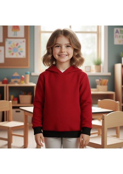 Çocuk Sweatshirt Kapüşonlu / Kırmızı Siyah / Düz fırsatları