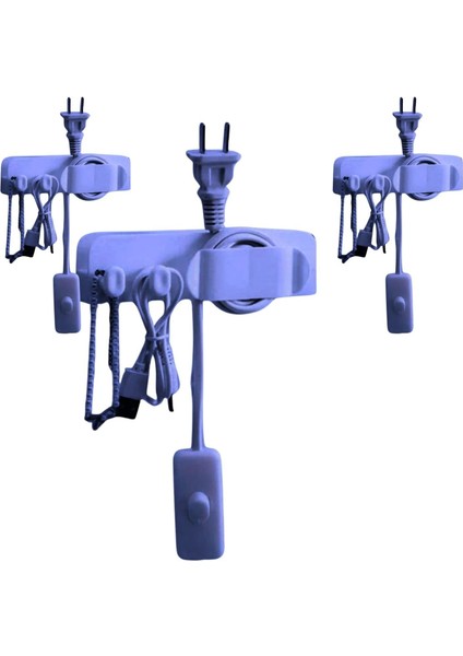 Kuvvetli Yapışkanlı, Duvar Tipi, Telefon, Mini Tablet Şarj ve Kablo Düzenleyicili Çok Amaçlı Mini (Mavi, 3 Adet)