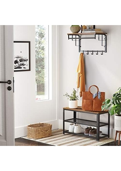 Ayakkabı Tezgahı, 2 Raflı, Ayakkabı Saklama Yeri, 73 x 30 x 45 Cm, Giriş Alanı Için, Koridor, Oturma Odası, Metal Çerçeve, Endüstriyel Tasarım, Eski -Siyah LBS73X fiyatları