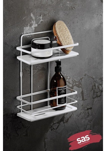 Haus Yapışkanlı Ömür Boyu Paslanmaz Ayarlanabilir Raf Düzenleyici Şampuanlık Beyaz Lş-02