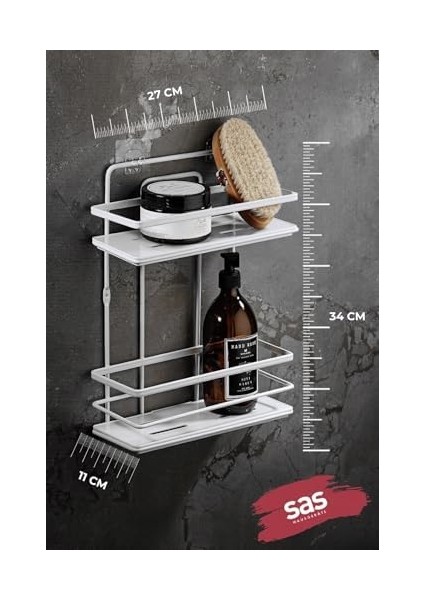 Haus Yapışkanlı Ömür Boyu Paslanmaz Ayarlanabilir Raf Düzenleyici Şampuanlık Beyaz Lş-02 modelleri