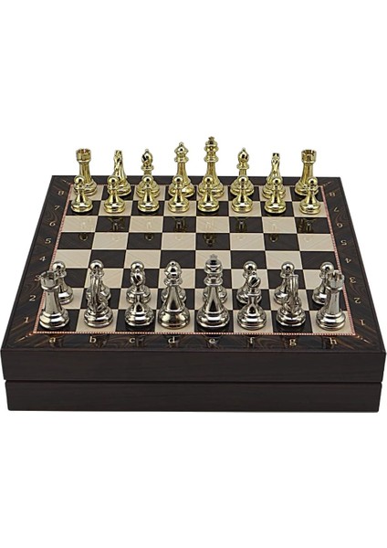 Büyük Boy Metal Klasik Satranç Tk. Parlak ve Ceviz Desenli Sandıklı Mdf TAHTASI(36X36 Cm.)