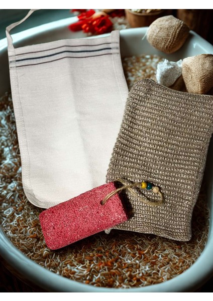 Cilt Bakımına Özel 3’lü Banyo, Hamam, Çeyiz Seti – Ponza, Kese, Lif