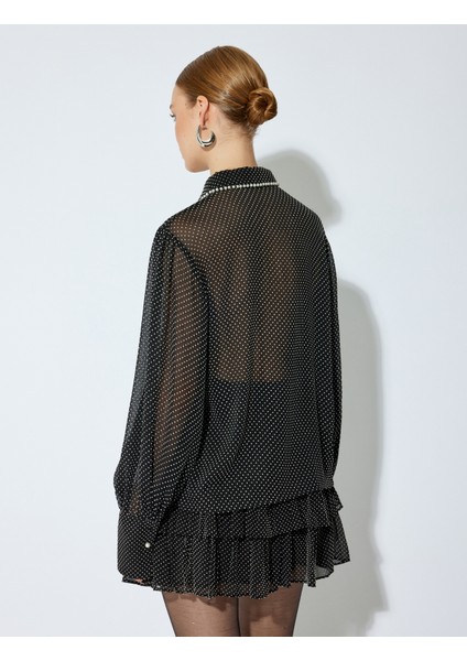 Bağlama ve Inci Detaylı Uzun Kollu Puantiyeli Yarı Transparan Gömlek fırsatları