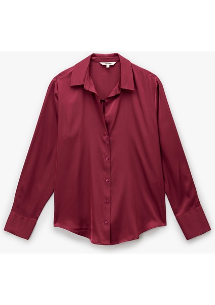 Regular Fit Uzun Kollu Düğmeli Saten Gömlek