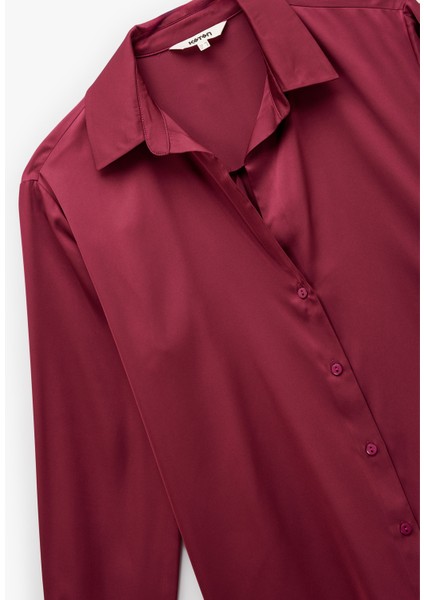 Regular Fit Uzun Kollu Düğmeli Saten Gömlek modelleri