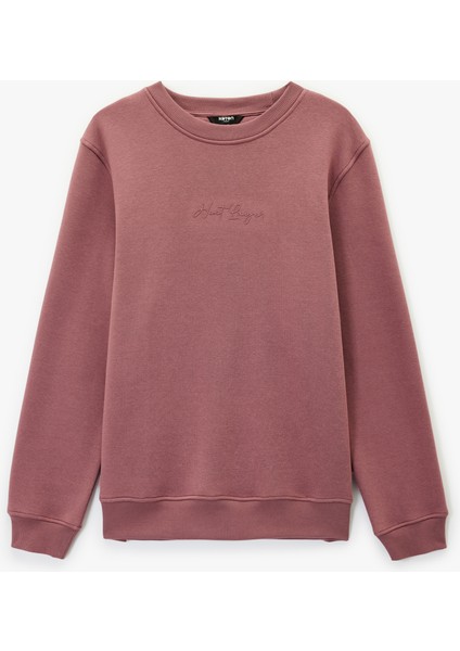 Regular Fit Pamuk Viskon Karışımlı Bisiklet Yaka Baskılı Sweatshirt