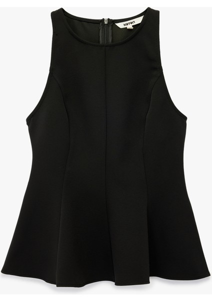 Slim Fit Kolsuz Bisiklet Yaka Peplum Bluz