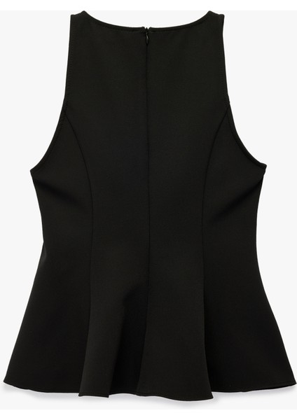 Slim Fit Kolsuz Bisiklet Yaka Peplum Bluz fiyatları