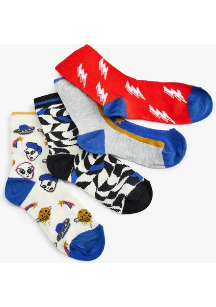 4'lü Çorap Seti Baskılı Çok Renkli
