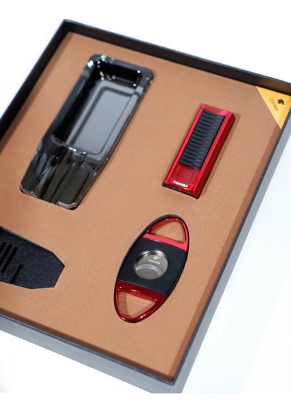 Çakmak Kesici Küllük Sehpa Dörtlü Kırmızı-Siyah Puro Seti CST0269 indirimleri