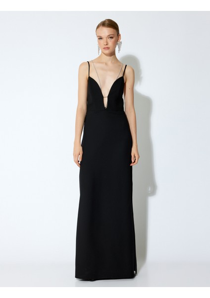 V Yaka Taşlı Ip Askılı Sırtı Bağcıklı Yırtmaçlı Uzun Abiye Elbise modelleri