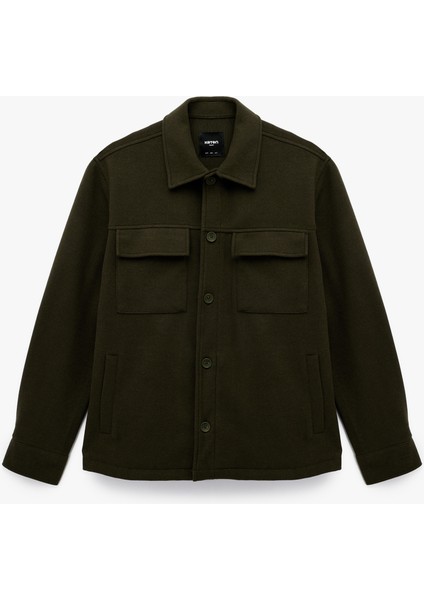 Regular Fit Kapaklı Cepli Viskon Karışımlı Gömlek Yaka Kaşe Ceket