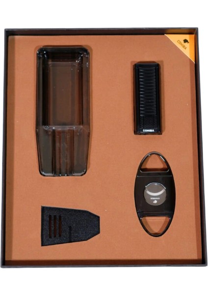 Çakmak Kesici Küllük Sehpa Dörtlü Siyah Puro Seti CST0270