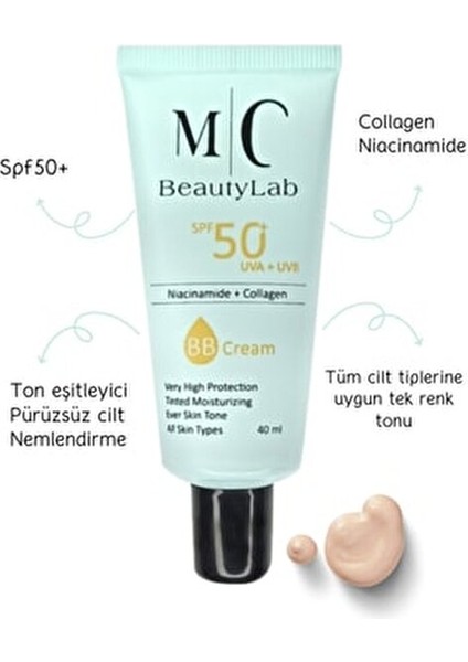 MC BeautyLab BB Krem SPF 50+ Leke Karşıtı Etkiyle Karma Ciltler İçin 40 ml Kolajen İçerir indirimleri