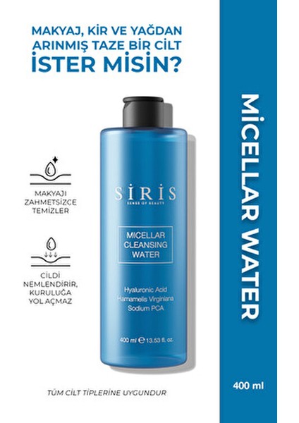 Micellar Water Tüm Ciltler için Temizleyici Etki 400 ml Hyaluronik Asit İçerir fırsatları