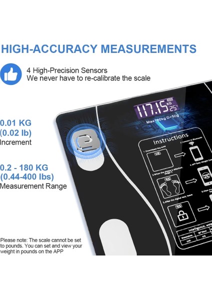 Buğz Akıllı Kablosuz Dijital Banyo ve Vücut Yağ Ağırlık Ölçeği Vücut Kompozisyonu Analizörü Bluetoothlu Tartı