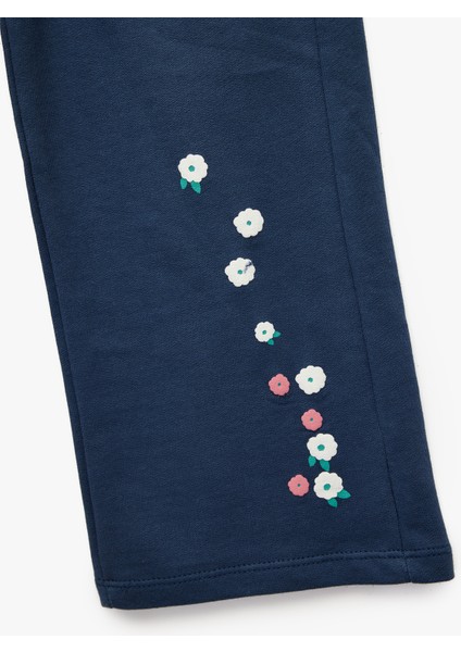 Şardonlu Çiçek Baskılı Pamuklu Geniş Paça Eşofman Altı fırsatları