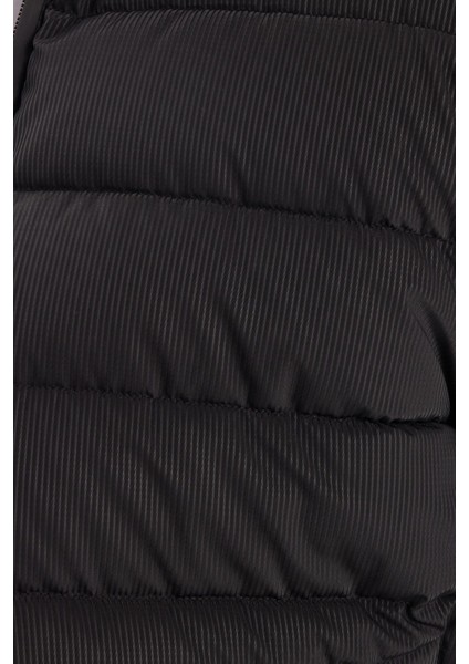 Erkek Regular Fit Klasik Kesim Dik Yaka Çift Cepli Sıcak Tutan Siyah Şişme Mont