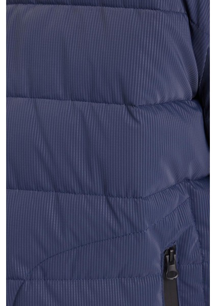 Erkek Regular Fit Klasik Kesim Dik Yaka Çift Cepli Sıcak Tutan Lacivert Şişme Mont