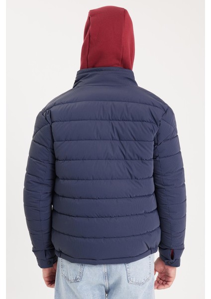 Erkek Regular Fit Klasik Kesim Dik Yaka Çift Cepli Sıcak Tutan Lacivert Şişme Mont