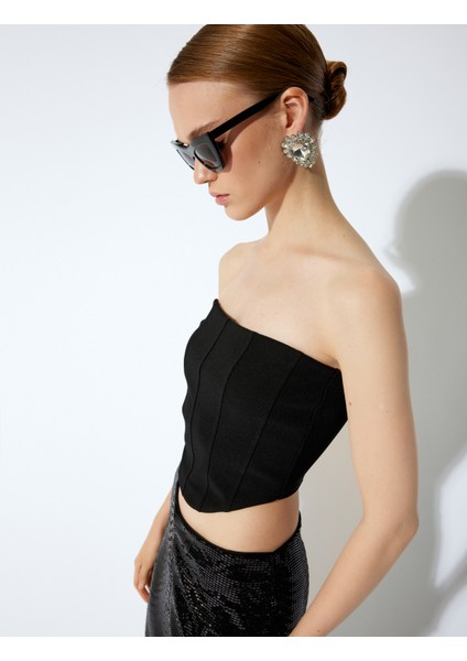 Slim Fit Asimetrik Straplez Crop Top fiyatları