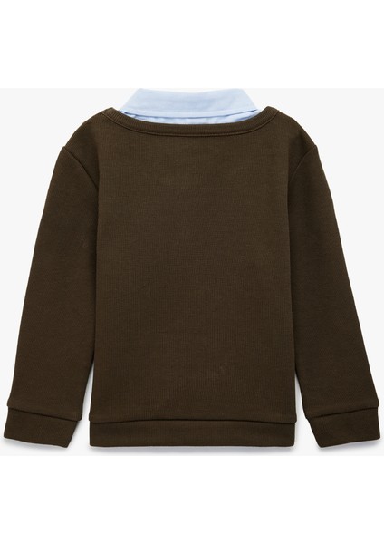 Uzun Kollu Gömlek Yaka Baskılı Sweatshirt fiyatları