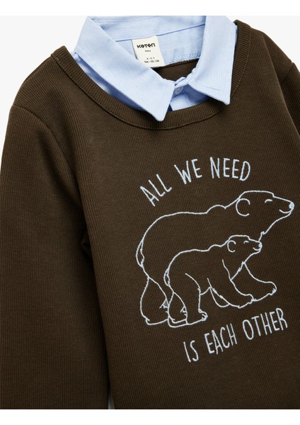 Uzun Kollu Gömlek Yaka Baskılı Sweatshirt modelleri