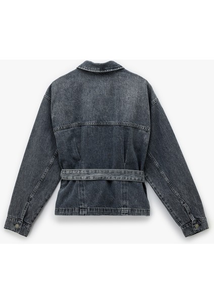 Klasik Yaka Kemer Detaylı Düğmeli Cepli Yıkamalı Denim Ceket fiyatları