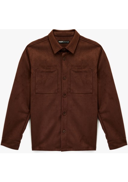 Regular Fit Uzun Kollu Cep Detaylı Klasik Yaka Suni Süet Gömlek