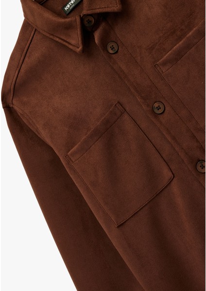 Regular Fit Uzun Kollu Cep Detaylı Klasik Yaka Suni Süet Gömlek modelleri