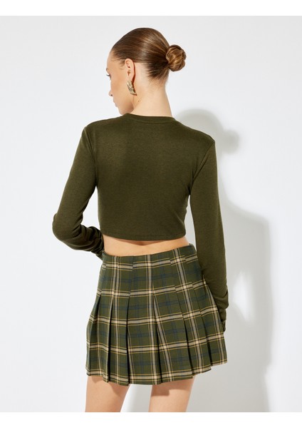 Bisiklet Yaka Rahat Kalıp Uzun Kollu Crop Body fırsatları