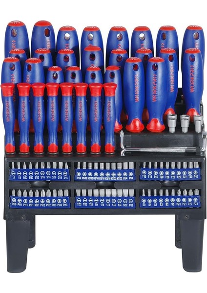 WP200507 100 Parça Duvar Askı Aparatlı Profesyonel Cr-V Manyetik Tornavida ve Uç Seti