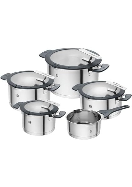 Basitleştirilmiş Paslanmaz Çelik Tencere Seti, 5 Parça, Kapakta Elekli, Indüksiyon Için Uygun, Gümüş-Siyah fiyatları
