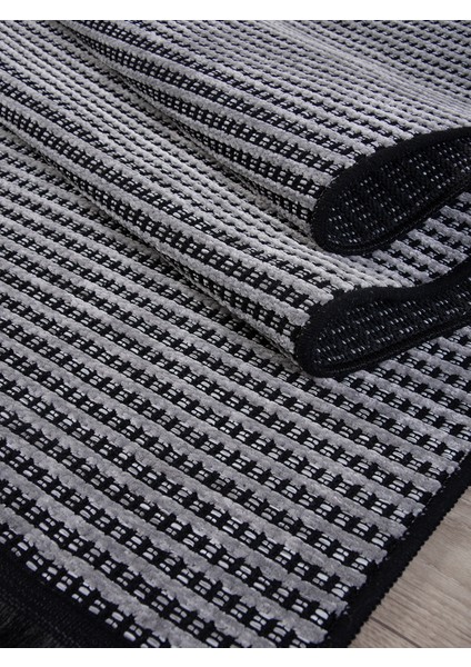 Gri Siyah Şönil Kilim Halı – Hasır Dokulu, Yıkanabilir, Kaymaz Taban, Salon, Oturma ve Çocuk Odası Yolluk