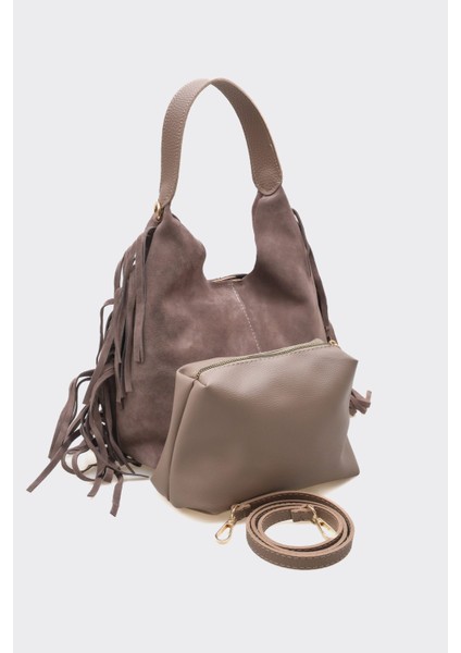 SÇ487 Vizon Süet Hakiki Deri Kol Kadın Çanta modelleri