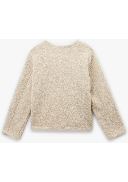 Düğmeli Cep Detaylı Uzun Kollu Bisiklet Yaka Peluş Bomber Ceket fiyatları