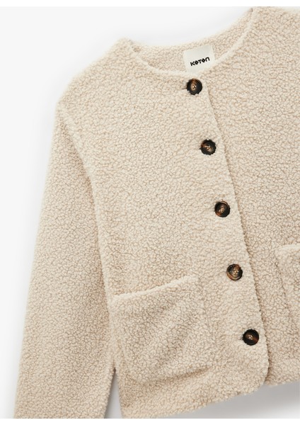 Düğmeli Cep Detaylı Uzun Kollu Bisiklet Yaka Peluş Bomber Ceket modelleri