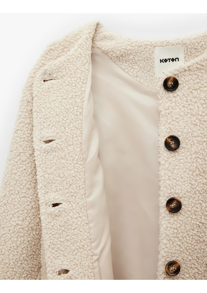 Düğmeli Cep Detaylı Uzun Kollu Bisiklet Yaka Peluş Bomber Ceket fırsatları