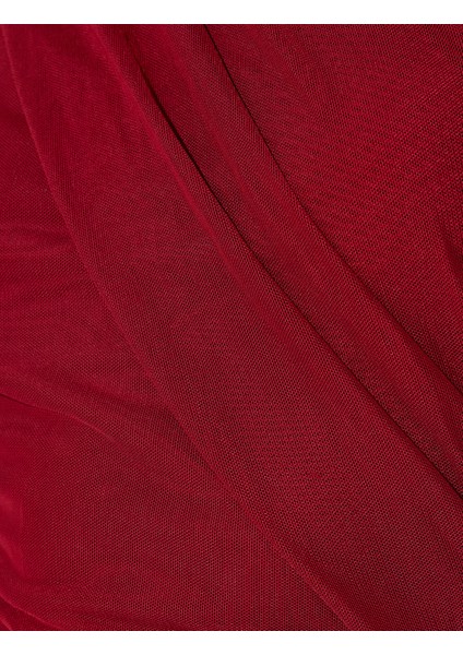 Mini Tül Elbise Kolsuz Drapeli Boyundan Bağlamalı