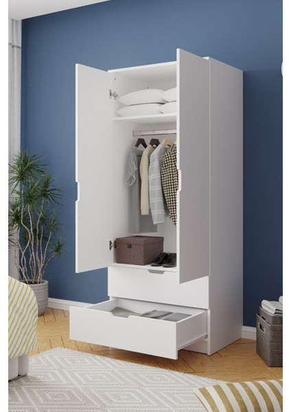 Lento 2 Kapaklı 1 Askılı 2 Çekmeceli Gardırop Beyaz fırsatları