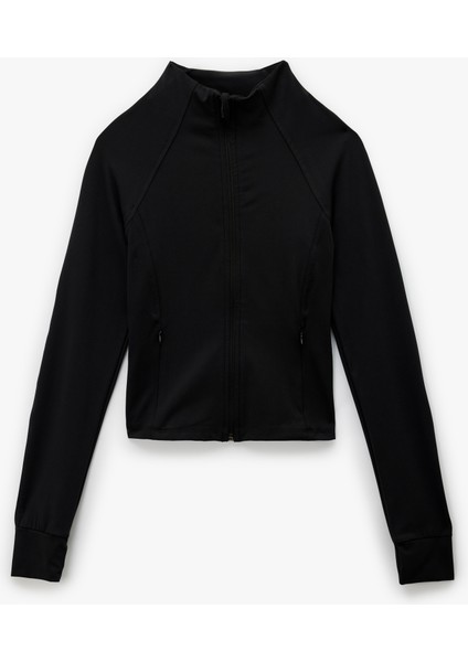 Slim Fit Uzun Kollu Fermuarlı Dik Yaka Spor Sweatshirt